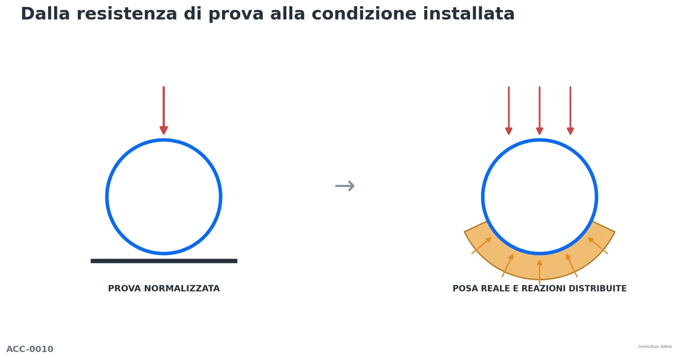 Confronto tra prova di schiacciamento e tubazione rigida installata con distribuzione delle reazioni del letto.