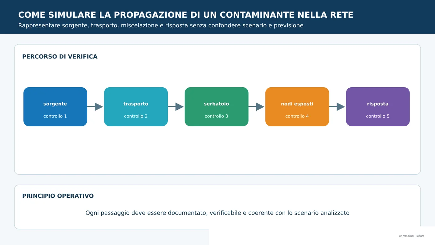 Schema tecnico: come simulare la propagazione di un contaminante nella rete.