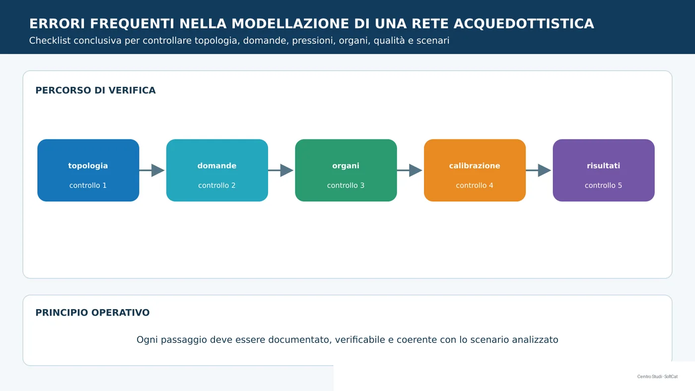 Schema tecnico: errori frequenti nella modellazione di una rete acquedottistica.