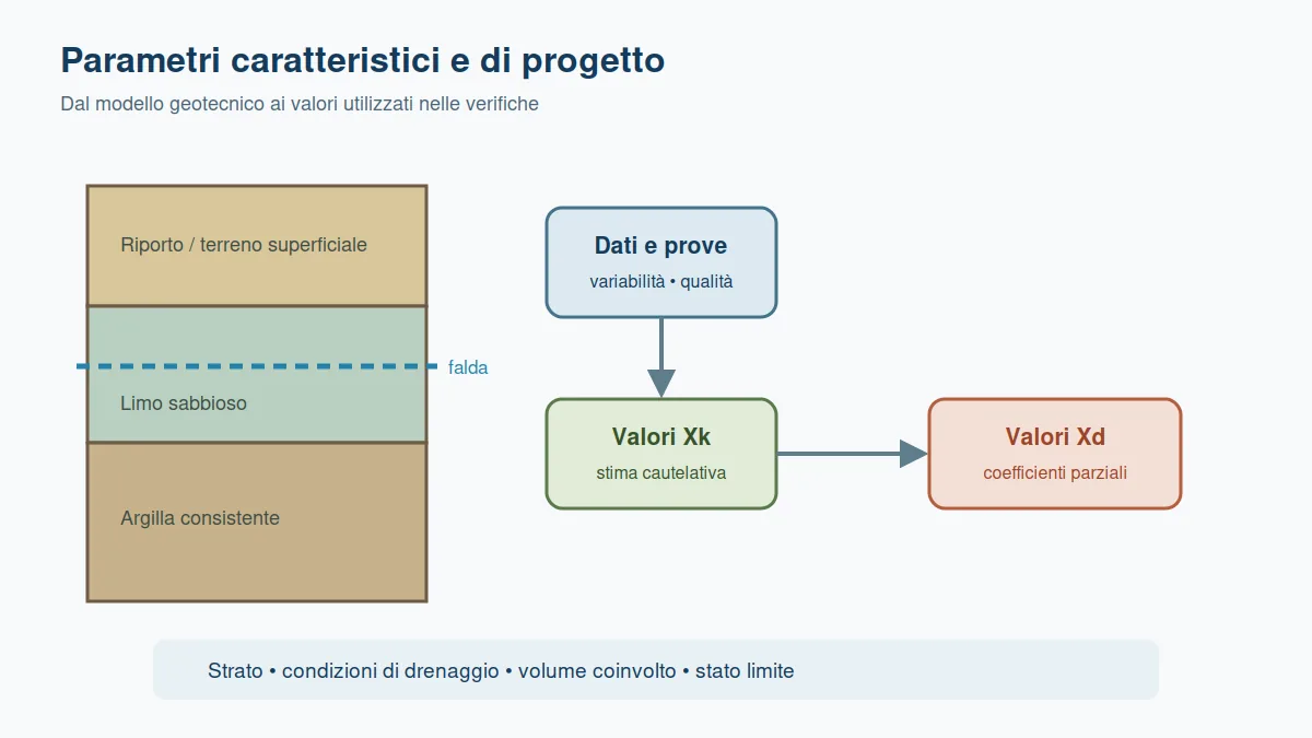 Profilo stratigrafico e percorso da risultati delle prove a valori caratteristici e di progetto.