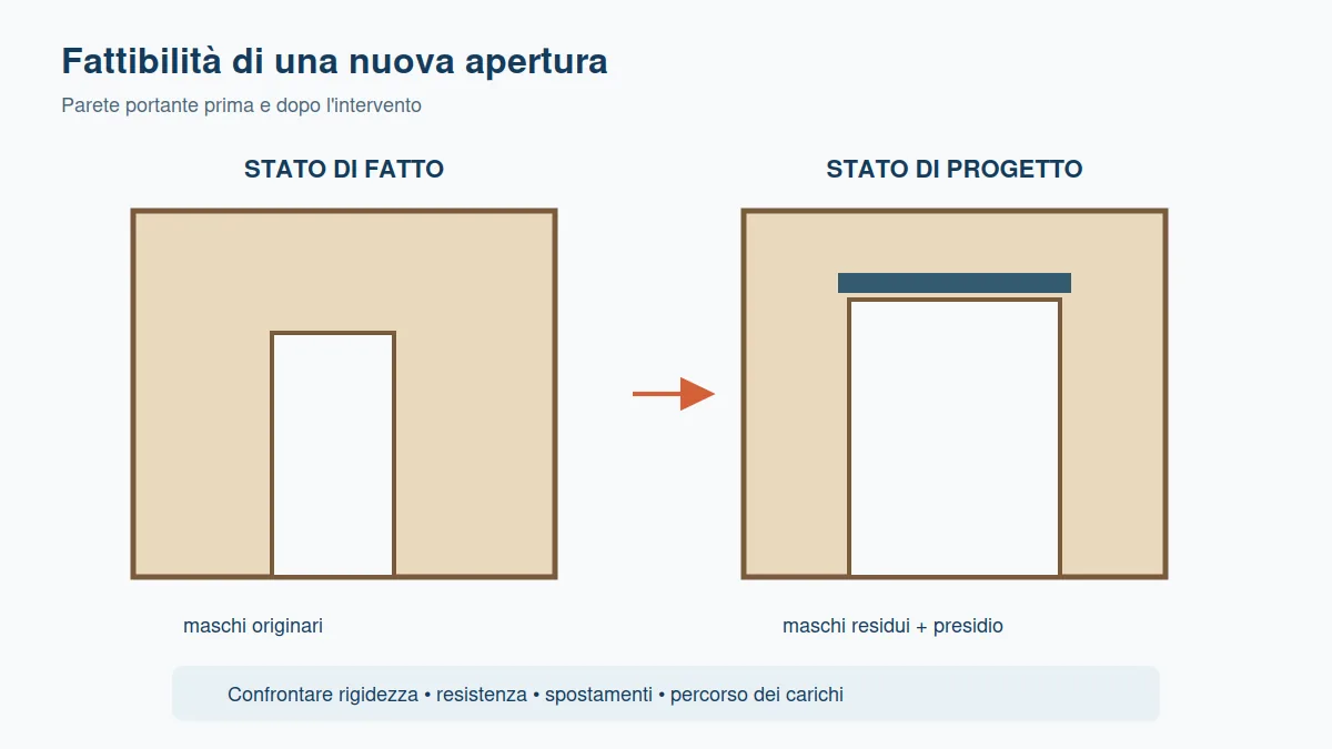 Confronto tra parete portante prima e dopo la realizzazione di una nuova apertura.